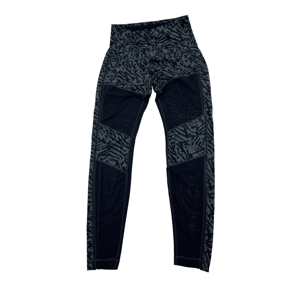 Lululemon High Rise Mesh Panel Leggings Grey Black Abstract Print Size‎ 6 - Picture 7 of 9